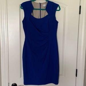 Calvin Klein Blue Horseshoe Neck Sheath Cocktail Dress